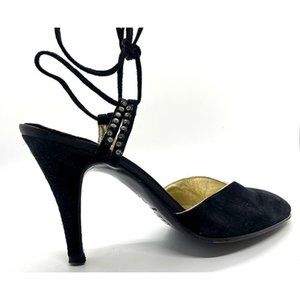 Cleo Bottier Black Suede Strappy Heels Crystals